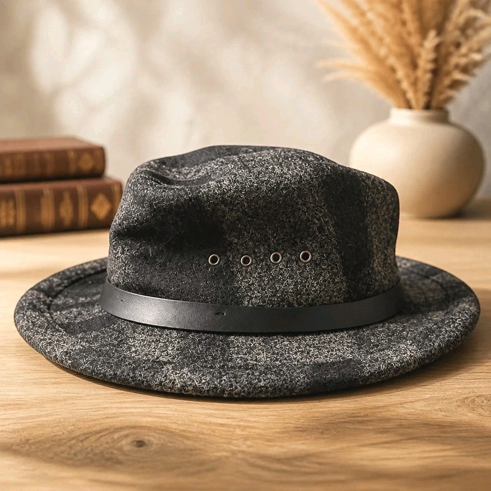 Filson Wool‎ Packer Hat Charcoal Plaid Mackinaw Wool Made in USA Large